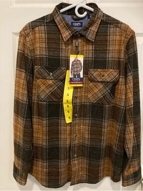 Chaps Brown & Black Plaid Flannel Untucked Shirt Small Regular Fit
